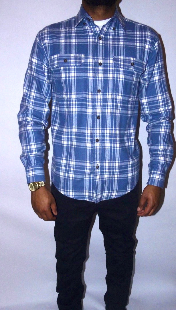 JIRAFFE OG PLAID LONG SLEEVE | DENIM BLUE/WHITE