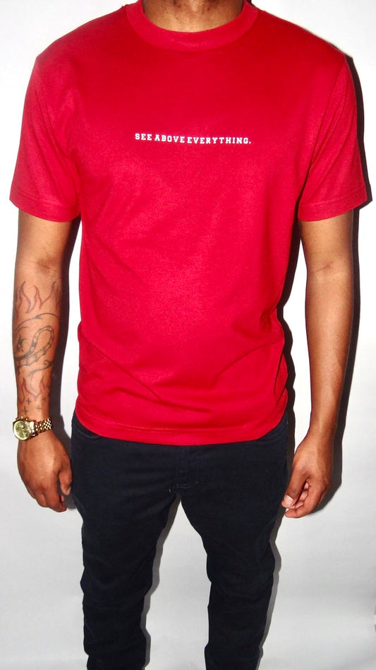 SEE ABOVE EVERYTHING TEE SHIRT | WINE RED/WHITE