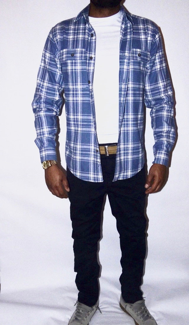 JIRAFFE OG PLAID LONG SLEEVE | DENIM BLUE/WHITE